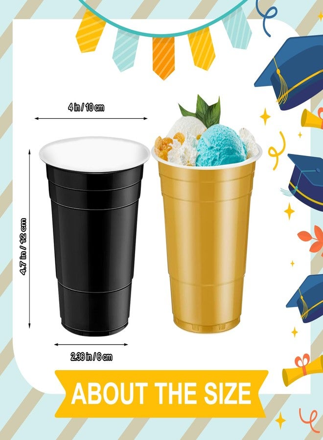 cssopenss 120 pcs Black and Gold plastic cups Happy New Year Plastic Cups 16 oz black gold Cups for party drinking Tastings served Snacks Barbecues Picnics - Image 2